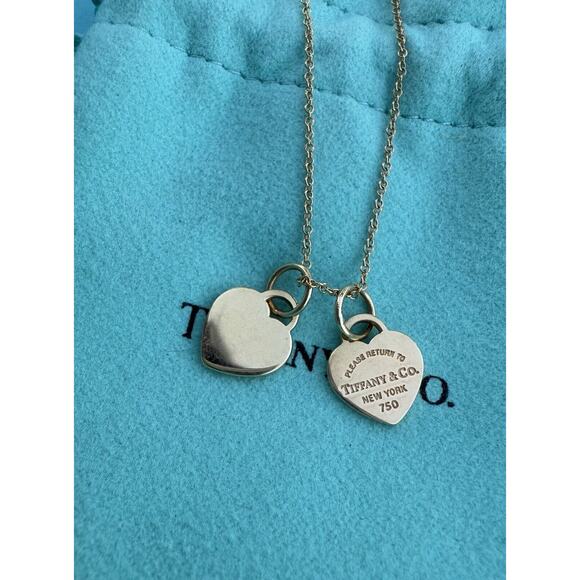 Return Tiffany & Co. 18k Gold MINI Double Heart Tag Pendant Necklace 18” READ - Picture 12 of 12